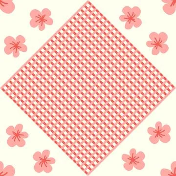 Seamless gingham pattern with cute daisy flowers, diagonals and checkered bac Stock Illustration