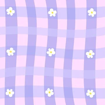 Seamless gingham pattern with cute daisy flowers, diagonals and checkered b.. Stock Illustration