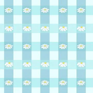 Seamless gingham pattern with cute daisy flowers, diagonals and checkered b.. Stock Illustration