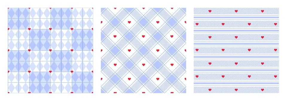 Seamless gingham pattern with cute hearts Ilustración de archivo