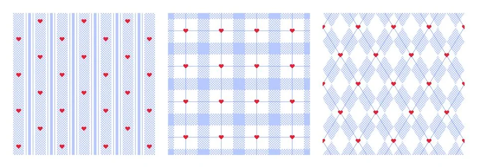 Seamless gingham pattern with cute hearts Stock Illustration