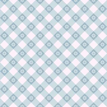 Seamless gingham pattern with floral in casual blue tones Illustrazione stock