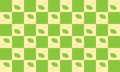 Seamless Gingham Pattern with Ginkgo Biloba Leaves イラスト素材