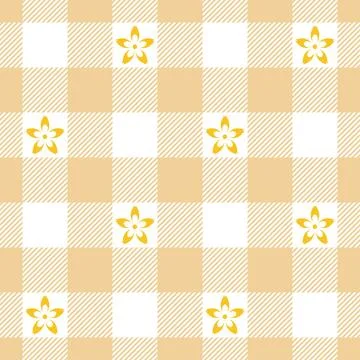 Seamless gingham pattern with pale yellow irises Illustrazione stock