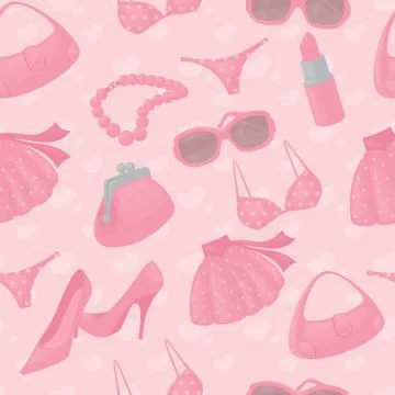 Seamless girly accessories background. Stock Illustration