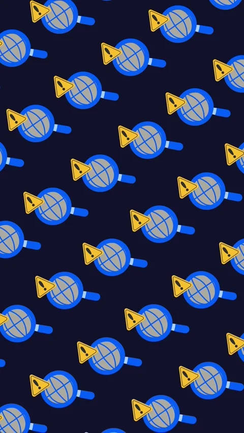 Seamless globe search and warning pattern on a tile background animation. Stock Footage 326779157