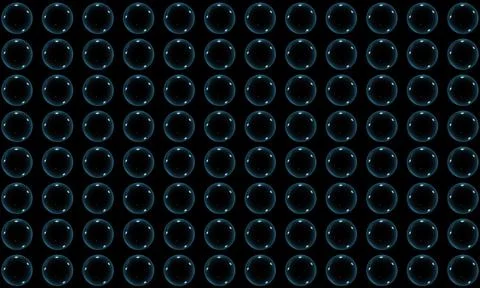Seamless glowing bubble pattern with repeating transparent blue circles. Illustrazione stock