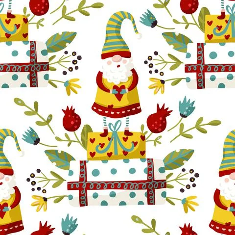 Seamless Gnome Vector pattern. Stock Illustration