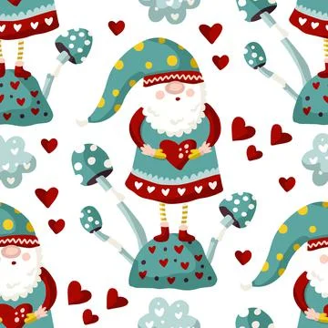 Seamless Gnome Vector pattern. Stock Illustration