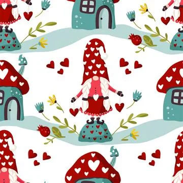Seamless Gnome Vector pattern. Stock Illustration