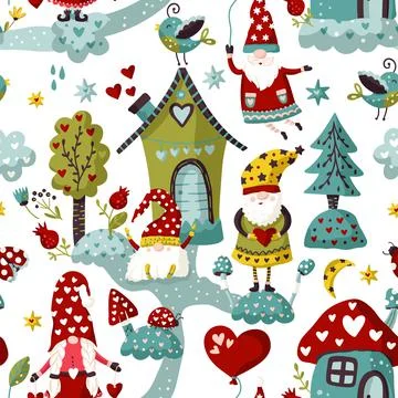 Seamless Gnome Vector pattern. Stock Illustration