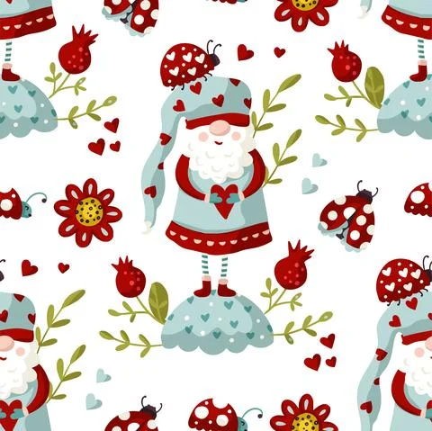 Seamless Gnome Vector pattern. Stock Illustration