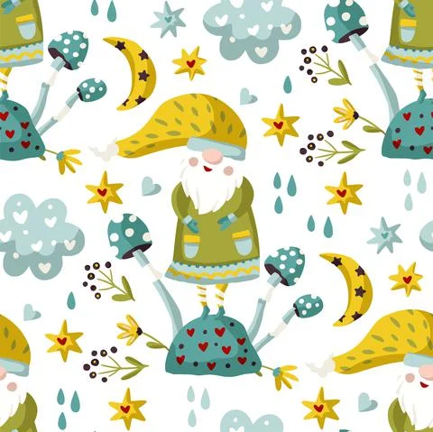 Seamless Gnome Vector pattern. Illustrazione stock