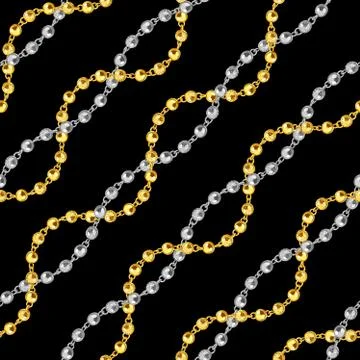 Seamless gold and silver chains pattern. Repeat design. Curved waves, chains, DN Stock Illustration