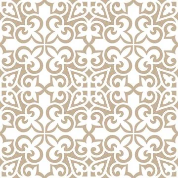 Seamless gold and white pattern arabesque motif, stylized flower, quatrefoil.  Stockillustratie
