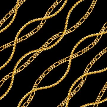 Seamless gold chains pattern. Repeat design. Curved waves, chains, DNA. Design f Stock Illustration