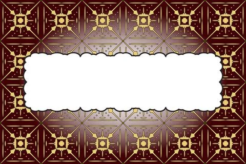Seamless gold color pattern on dark red background Stock Illustration