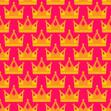 Seamless gold crown pattern background bright pink yellow Stock Illustration