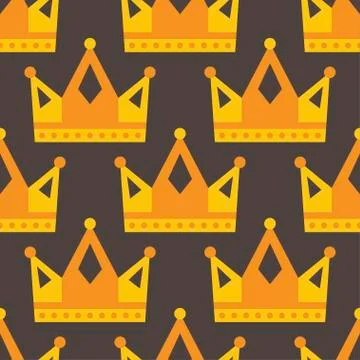Seamless gold crown pattern on dark background Stock Illustration