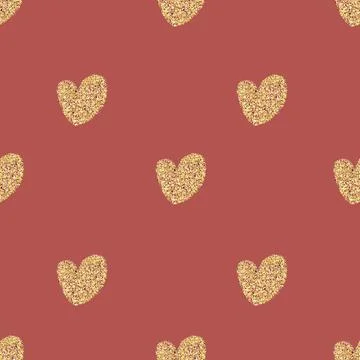 Seamless gold heart glitter pattern on white background Stock Illustration