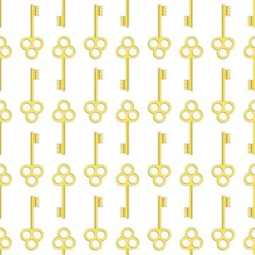 Seamless Gold Key Pattern Yellow Keys Isolated on White Background. Seamle... Stock Photos