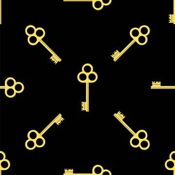 Seamless Gold Key Pattern Yellow Keys Isolated on Black Background. Seamle... Foto stock