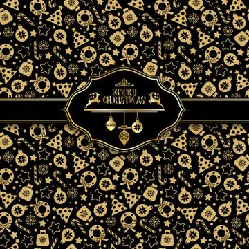 Seamless gold pattern of christmas texture icons Stock Illustration