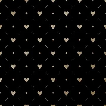 Seamless gold pattern with hearts on a black background Stock Illustration