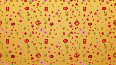 Seamless gold pattern of red lanterns Stock Footage 348257777
