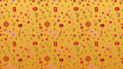 Seamless gold pattern of red lanterns, Chinese knots and red envelopes, Chi.. Stock Illustration