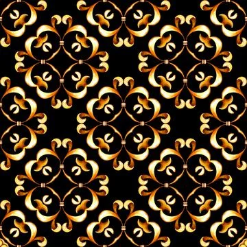 Seamless gold pattern with scrolls onblack background. Illustrazione stock