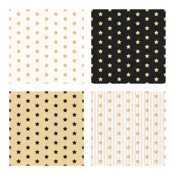 Seamless gold star patterns set luxury collection dark and light striped and Stock Illustration