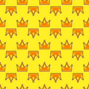 Seamless gold white crown pattern yellow background Stock Illustration