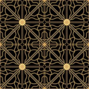 Seamless golden chains pattern on black background. Ready for print, textile, Ge Stock Illustration
