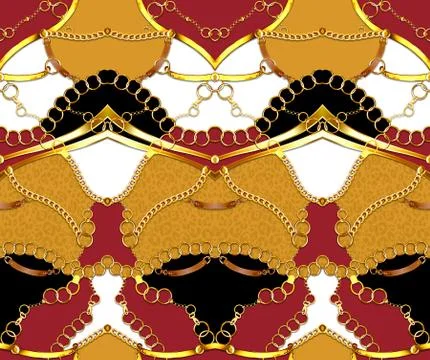 Seamless golden chains pattern for fabric. Trendy repeating fashion print. Luxur Stock Illustration