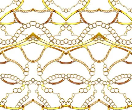 Seamless golden chains pattern on white background for fabric. Trendy repeating Illustrazione stock