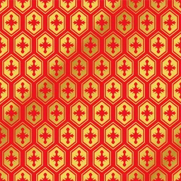 Seamless Golden Chinese Background oriental polygon geometry cross frame Stock Illustration