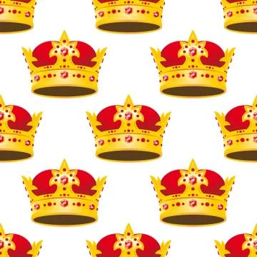 Seamless golden crowns with gems pattern Stock Illustration
