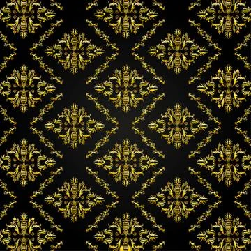 Seamless Golden Damask Pattern Background Illustrazione stock