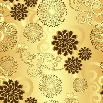 Seamless golden floral pattern Stock Illustration