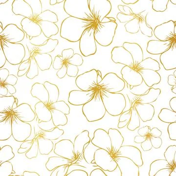 Seamless golden flowers pattern background Stock Illustration