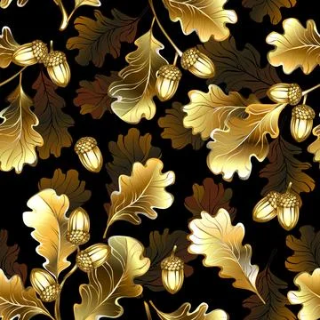 Seamless with golden oak branches Illustrazione stock