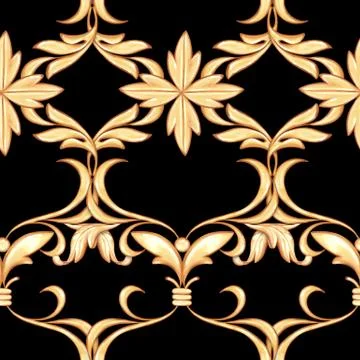 Seamless golden pattern with gold scrolls on black Illustrazione stock