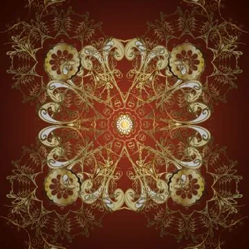 Seamless golden pattern. Seamless pattern on red and brown colors with golden el Stock Illustration