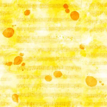 Seamless golden pattern with sheet music and ink stains Stock Illustration