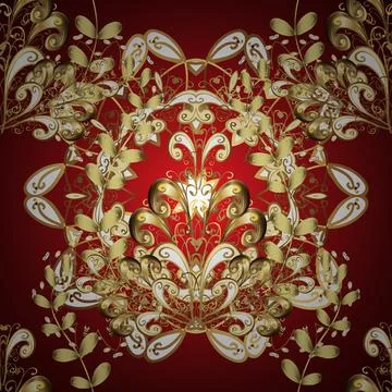 Seamless golden pattern. Vector oriental ornament. Golden pattern on red and bro Stock Illustration