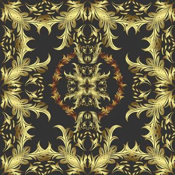Seamless golden pattern. Vector oriental ornament. Golden pattern on neutral, ye Illustrazione stock