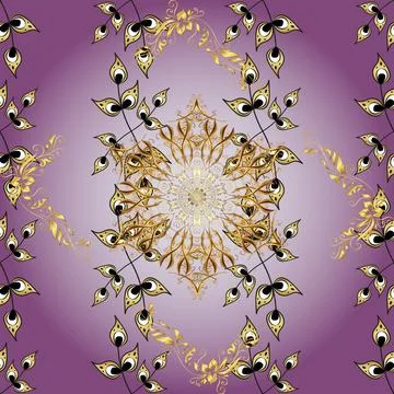 Seamless golden pattern. Vector oriental ornament. Golden pattern on purple, gra Stock Illustration