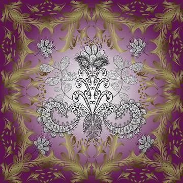 Seamless golden pattern. Vector oriental ornament. Golden pattern on purple, yel イラスト素材