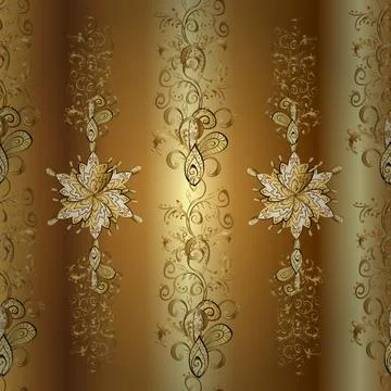 Seamless golden pattern. Yellow, beige and brown colors with golden elements. Go Stock Illustration